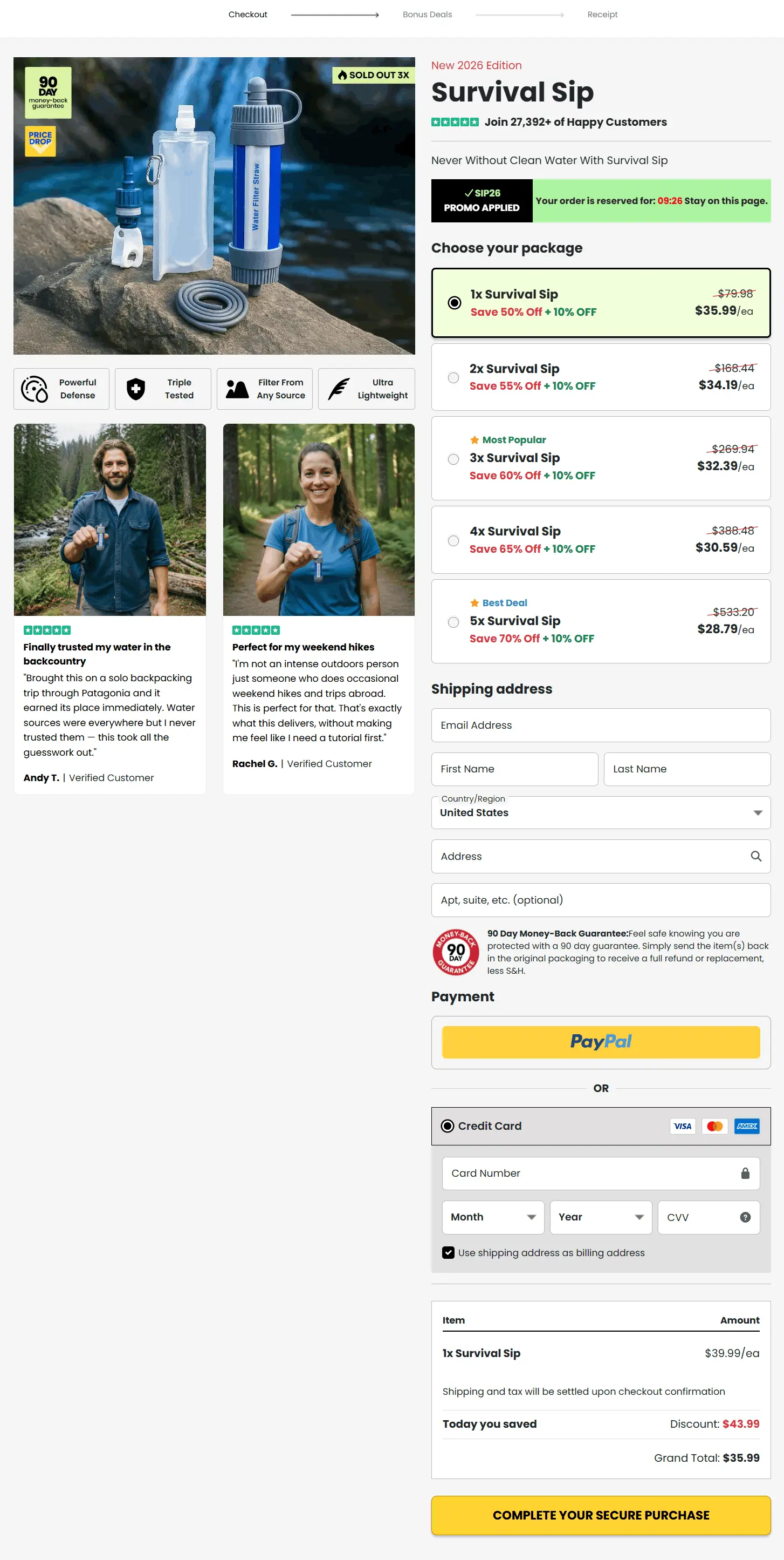 survival sip secure checkout page